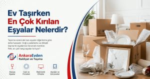 Ev taşırken en çok kırılan eşyalar arasında cam ürünler, porselenler, aynalar ve elektronik cihazları gösteren taşıma görseli